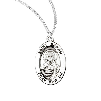 St. Sarah sterling silver oval medal with a bowl of fruit, HMH Religious