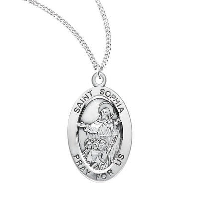 St. Sophia sterling silver oval medal with her daughters, HMH Religious