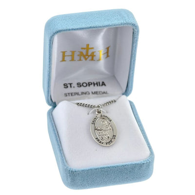 St. Sophia sterling silver oval medal with her daughters in gift box, HMH Religious