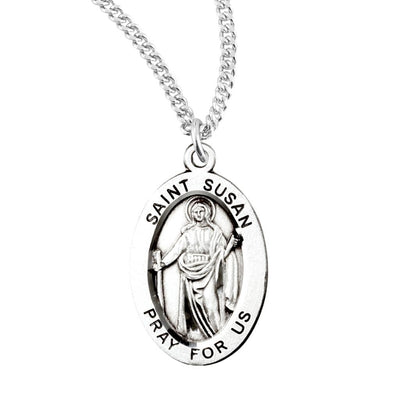 St. Susan sterling silver oval medal holding a sword, HMH Religious