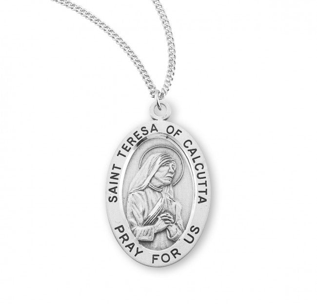 HMH Religious St Teresa of Calcutta Oval Sterling Silver Medal Necklace