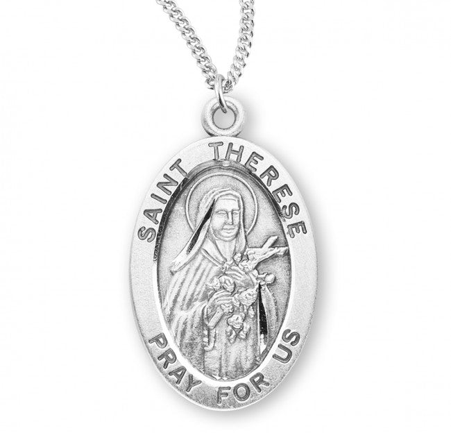 HMH Religious St Therese of Lisieux Oval Sterling Silver Medal Necklace