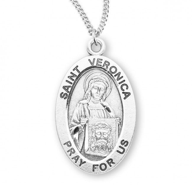 HMH Religious St Veronica Oval Sterling Silver Medal Necklace