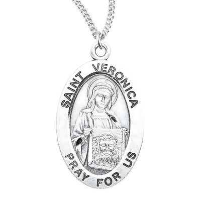 St. Veronica sterling silver oval medal with the image of Jesus, HMH Religious