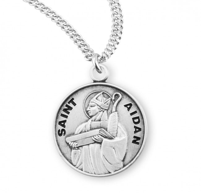 HMH Religious St Aidan of Lindesfarne Round Sterling Silver Medal