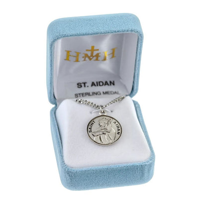 St. Aidan sterling silver medal with 20" Chain in gift box, HMH Religious