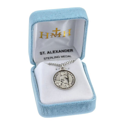 St. Alexander sterling silver medal with 20" Chain in gift box, HMH Religious