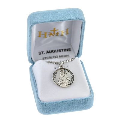 St. Augustine sterling silver medal with 20" Chain in gift box, HMH Religious