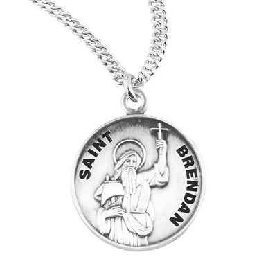 St. Brendan sterling silver medal with 20" Chain, HMH Religious