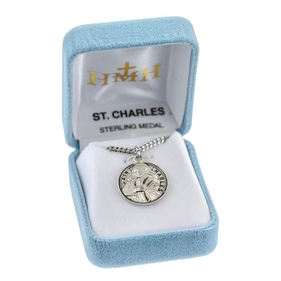 St. Charles sterling silver medal with 20" Chain in gift box, HMH Religious