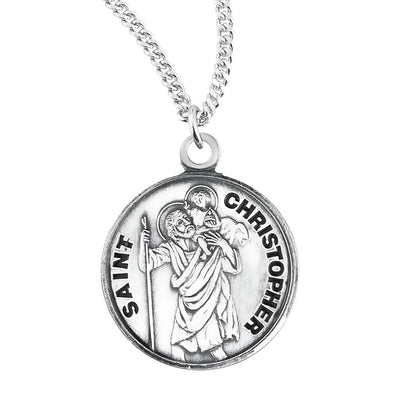St. Christopher sterling silver medal with 20" Chain, HMH Religious