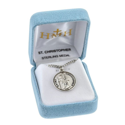 St. Christopher sterling silver medal with 20" Chain in gift box, HMH Religious