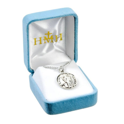 St. Dennis sterling silver medal with 20" Chain in gift box, HMH Religious