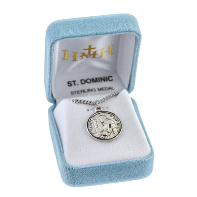 St. Dominic de Guzman sterling silver medal with 20" Chain in gift box, HMH Religious
