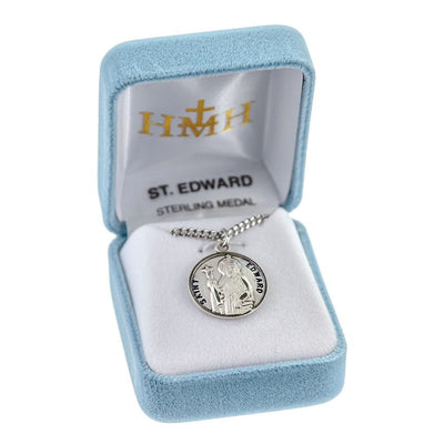 St. Edward sterling silver medal with 20" Chain in gift box, HMH Religious