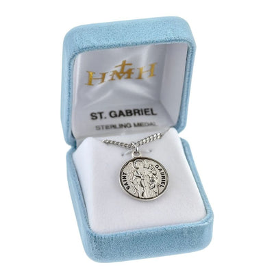 St. Gabriel Archangel sterling silver medal with 20" Chain in gift box, HMH Religious