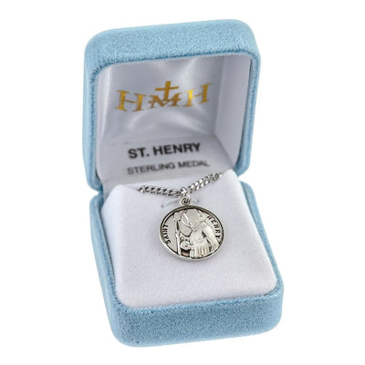 St. Henry II sterling silver medal with 20" Chain in gift box, HMH Religious