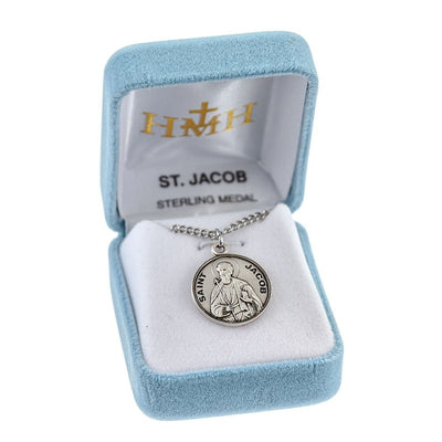 St. Jacob sterling silver medal with 20" Chain in gift box, HMH Religious