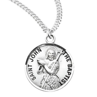 St. John the Baptist sterling silver medal with 20" Chain, HMH Religious
