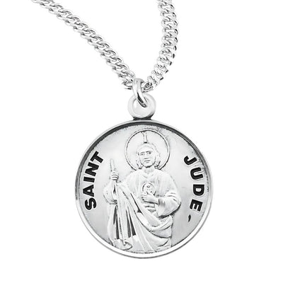 St. Jude Thaddeus Round Sterling Silver Medal Necklace with 20" Chain, HMH Religious