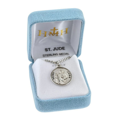 St. Jude Thaddeus Round Sterling Silver Medal Necklace with 20" Chain in box, HMH Religious