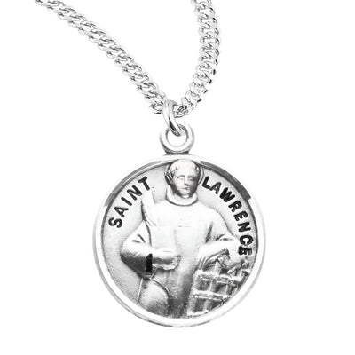 St. Lawrence Round Sterling Silver Medal Necklace with 20" Chain, HMH Religious