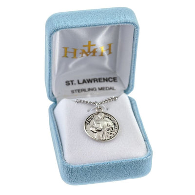 St. Lawrence Round Sterling Silver Medal Necklace with 20" Chain (view 2), HMH Religious