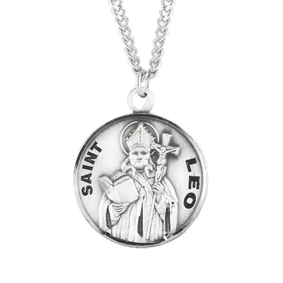 St. Leo the Great Round Sterling Silver Medal Necklace with 20" Chain, HMH Religious