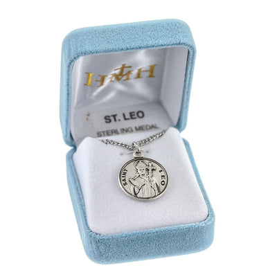 St. Leo the Great Round Sterling Silver Medal Necklace with 20" Chain in gift box, HMH Religious