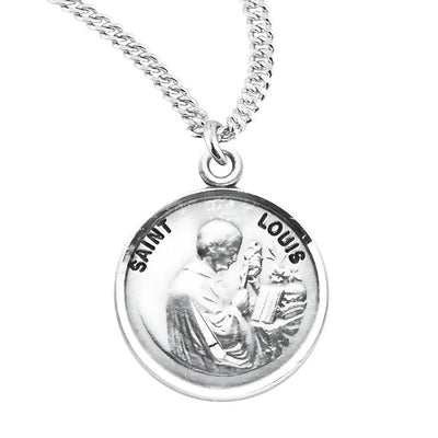 St. Louis Round Sterling Silver Medal Necklace with 20" Chain, HMH Religious