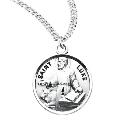 St. Luke Round Sterling Silver Medal Necklace with 20" Chain, HMH Religious