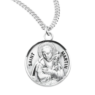 St. Martin de Porres Round Sterling Silver Medal Necklace with 20" Chain, HMH Religious