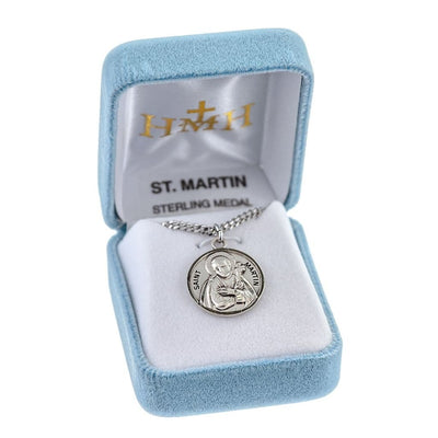 St. Martin de Porres Round Sterling Silver Medal Necklace with 20" Chain in gift box, HMH Religious