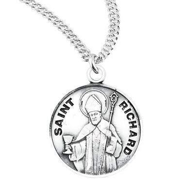 St. Raymond Nonnatus with a cup and staff sterling silver round medal with 20" 316 surgical stainless steel curb chain, HMH Religious