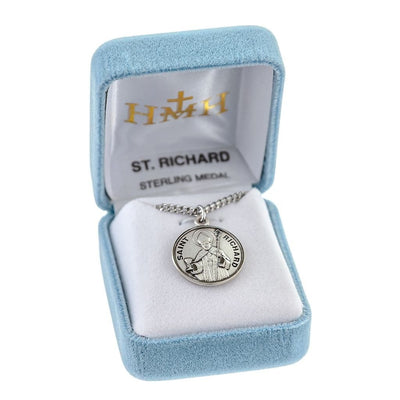 St. Raymond Nonnatus with a cup and staff sterling silver round medal with 20" 316 surgical stainless steel curb chainin gift box, HMH Religious