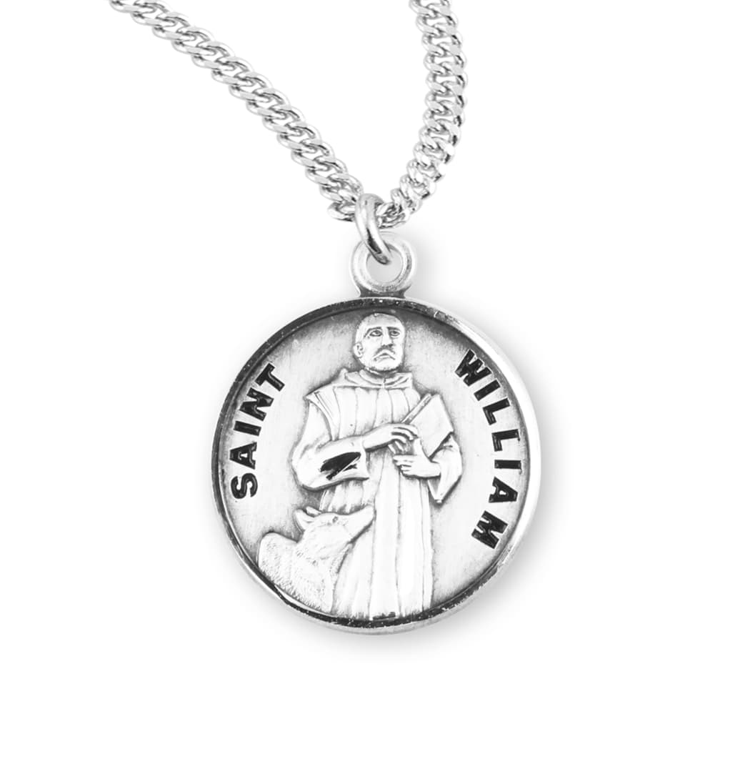 HMH Religious St William of Rochester Round Sterling Silver Medal with Chain,