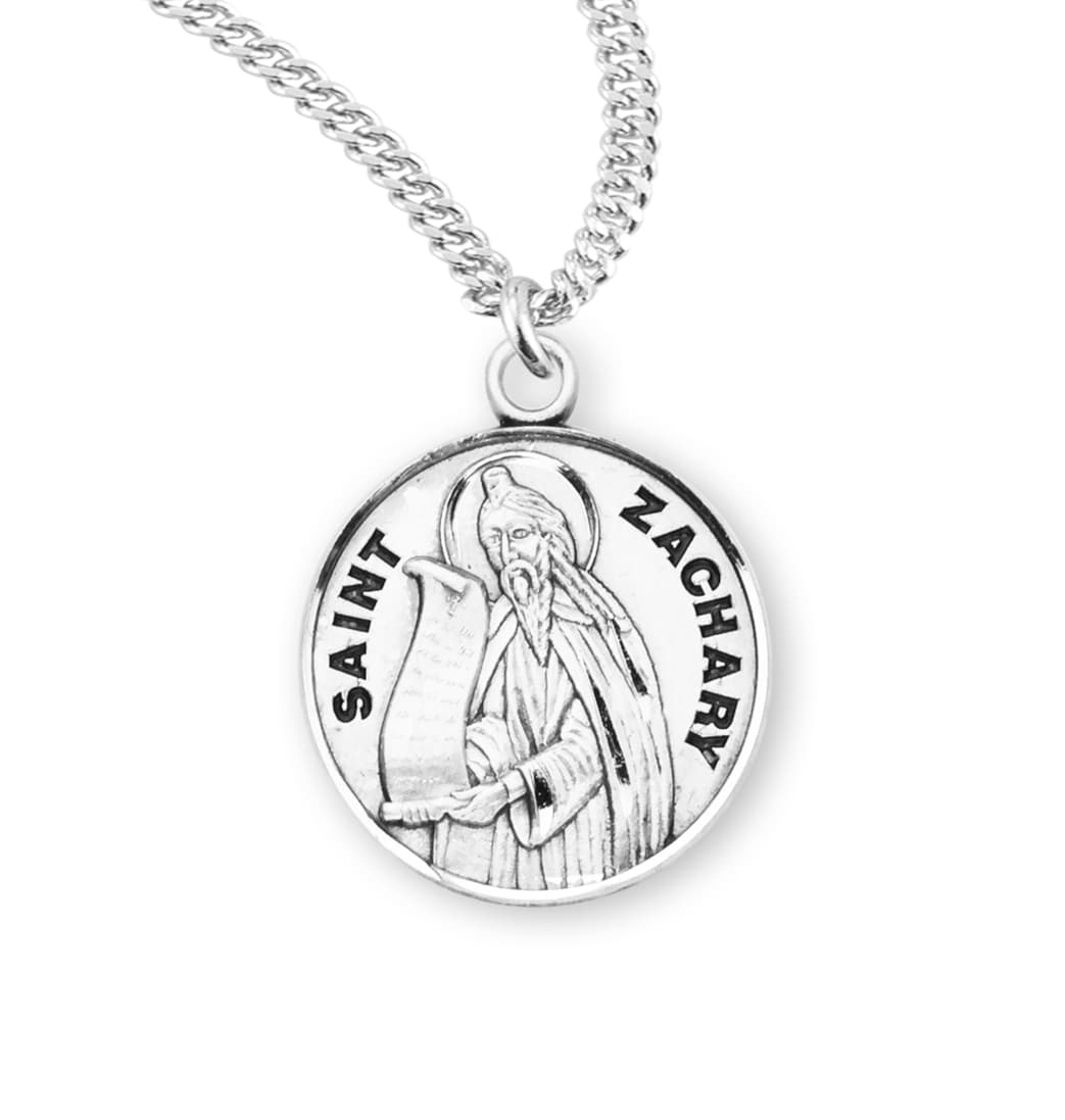 HMH Religious St Zachary Round Sterling Silver Medal with Chain,