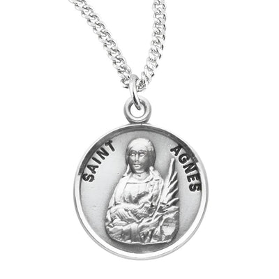 St. Agnes sterling silver medal with 18" chain, HMH Religious