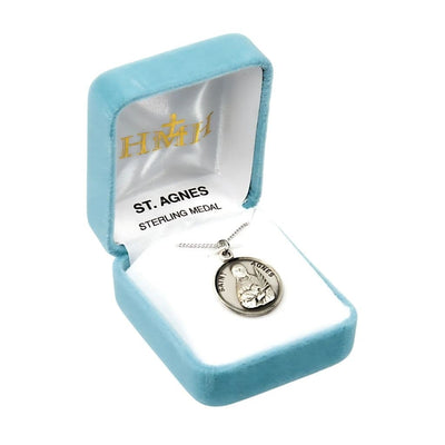 St. Agnes sterling silver medal with 18" Chain in gift box, HMH Religious