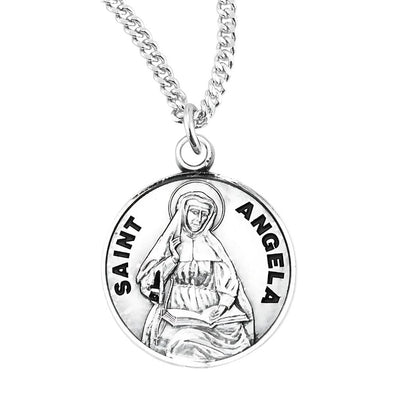 St. Angela sterling silver medal with 18" chain, HMH Religious