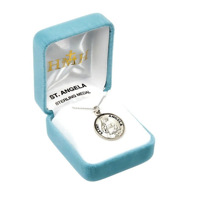 St. Angela sterling silver medal with 18" Chain in gift box, HMH Religious