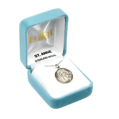 St. Anne sterling silver medal with 18" Chain in gift box, HMH Religious