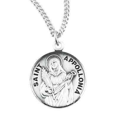 St. Apollonia sterling silver medal with 18" chain, HMH Religious