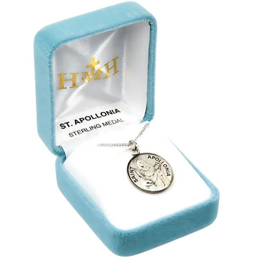 St. Apollonia sterling silver medal with 18" Chain in gift box, HMH Religious
