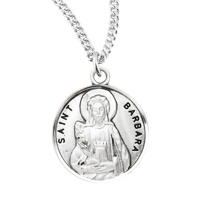 St. Barbara sterling silver medal with 18" chain, HMH Religious