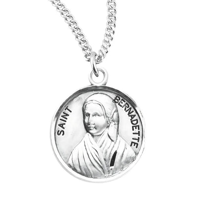 St. Bernadette sterling silver medal with 18" chain, HMH Religious