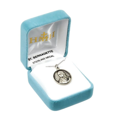 St. Bernadette sterling silver medal with 18" Chain in gift box, HMH Religious