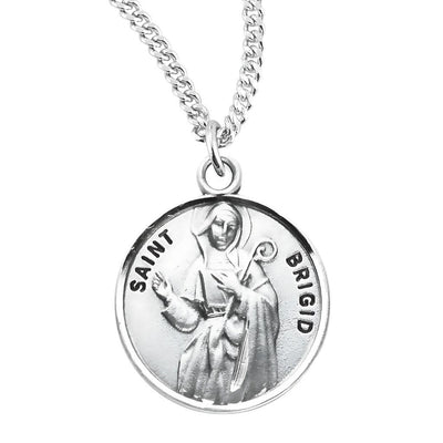 St. Brigid of Ireland sterling silver medal with 18" chain, HMH Religious