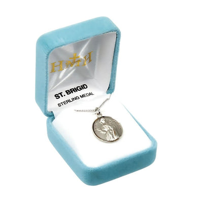 St. Brigid of Ireland sterling silver medal with 18" Chain in gift box, HMH Religious