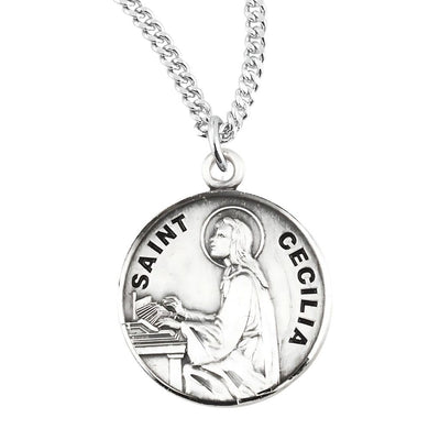 St. Cecilia sterling silver medal with 18" chain, HMH Religious